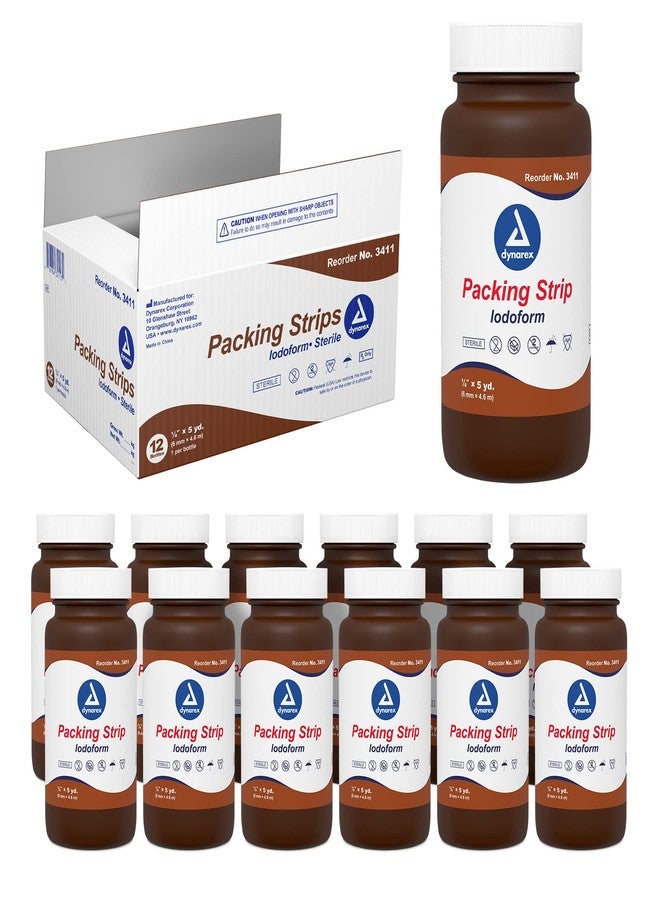 ديناركس شريط حشو دايناركس يودوفورم، معقم للعناية بالجروح، شريط حشو طبي منسوج من القطن بنسبة 100%، ناعم وماص، 1/4 بوصة × 5 ياردة، علبة واحدة تحتوي على 12 شريطًا - Image 1